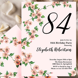 Invitation florale pour les 84 ans en rose tendre