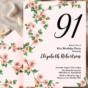 Invitation florale pour les 91 ans en rose tendre
