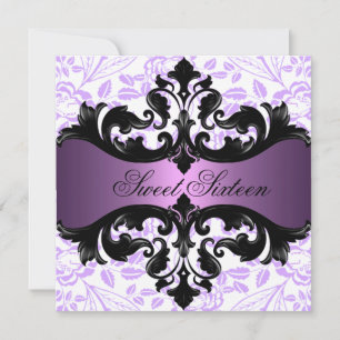 Invitation florale pourpre et noire d'anniversaire