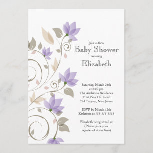 Invitation florale pourpre moderne de baby shower