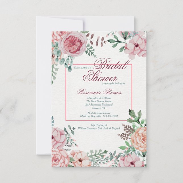 Invitation florale rose (Devant)