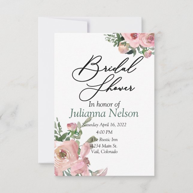 Invitation florale rose aquarelle (Devant)