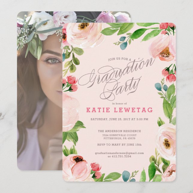 INVITATION FLORALE ROSE DE FÊTE DE REMISE DES (Devant / Derrière)