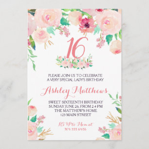 Invitation florale rose du 16e SWEET SIXTEEN