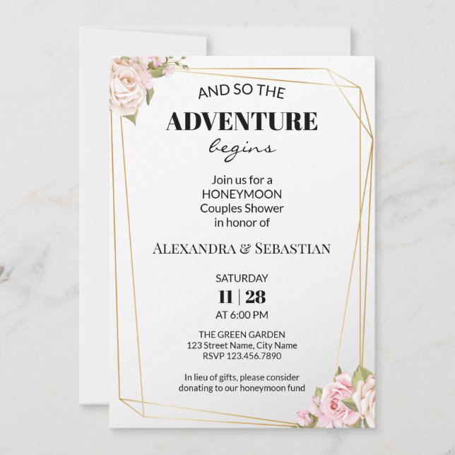 Invitation Florale Rose Lune de miel (Devant)