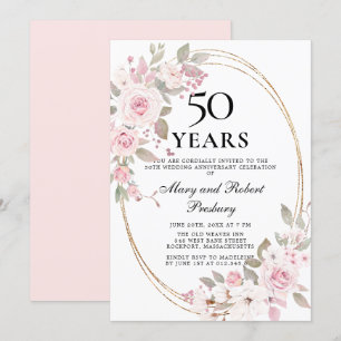 Invitation Florale Rose Rose Élégante 50e Annivers