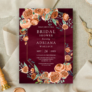 Invitation Florale Roses Orange Brûlé Mariage Burg