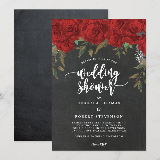 invitation florale rouge de wedding shower (Devant / Derrière)