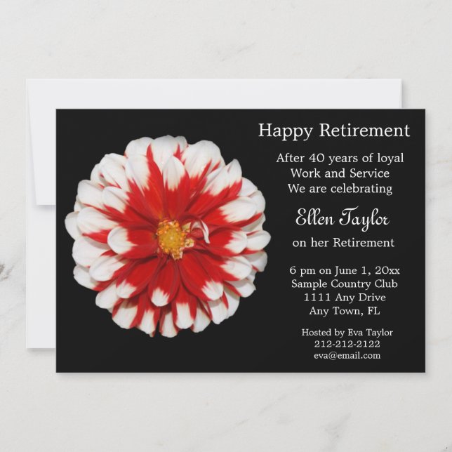 Invitation florale rouge et blanche de partie de (Devant)