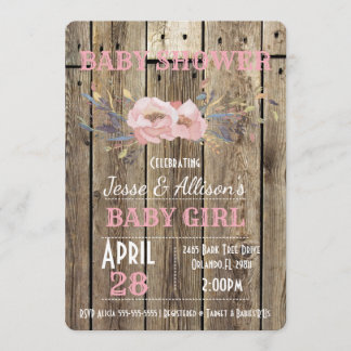 Invitation florale rustique de baby shower de bébé