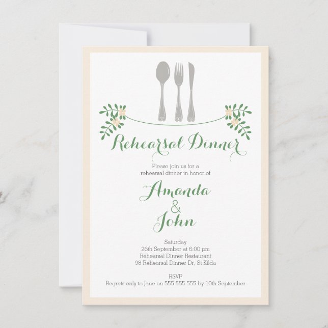 Invitation florale rustique de dîner de répétition (Devant)