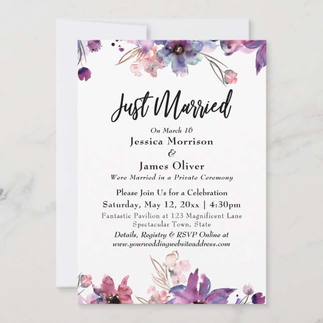 Invitation Florales Abstraites modernes d'aquarelle juste mar (Devant)