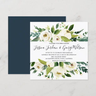 Invitation Florales Blanches Modernes Mariage Feuille Verte I