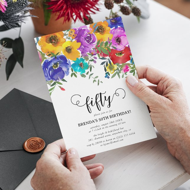 Invitation Florales brillantes et audacieuses 50e anniversair (Créateur téléchargé)