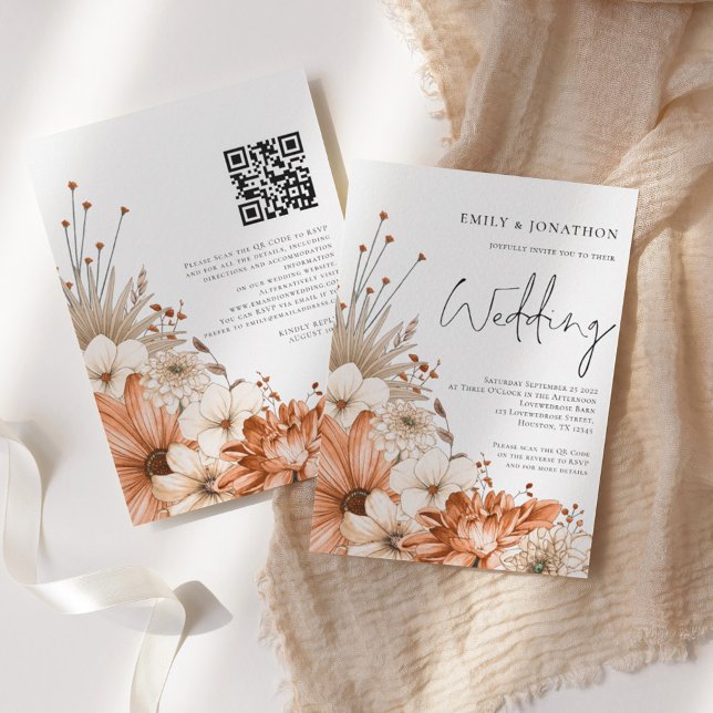 Invitation Florales d'automne moderne Script QR Code Mariage (Créateur téléchargé)