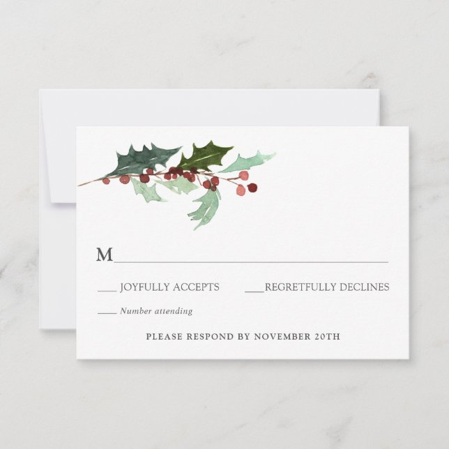Invitation Florales d'hiver et mariage À feuillage persistant (Devant)