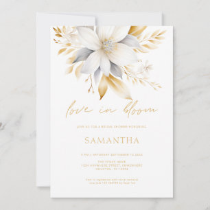 Invitation Florales d'or blanc amour dans la Fête des mariées