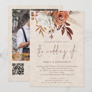 Invitation Florales en terre cuite Photo Cream Texture Mariag