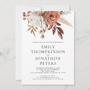 Invitation Florales en terre cuite rustique QR Code Mariage