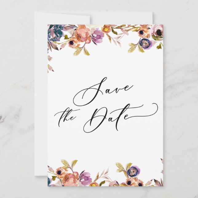 Invitation Florales peintes Calligraphie de luxe Enregistrer  (Devant)