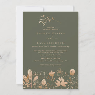 Invitation Florales roses d'or Élégant Mariage de fleurs de