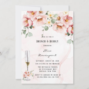 Invitation Florales roses Elégant Eucalyptus Brunch & Bubbly