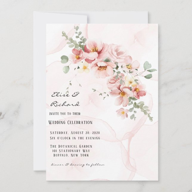 Invitation Florales roses Élégant Mariage d'Eucalyptus (Devant)