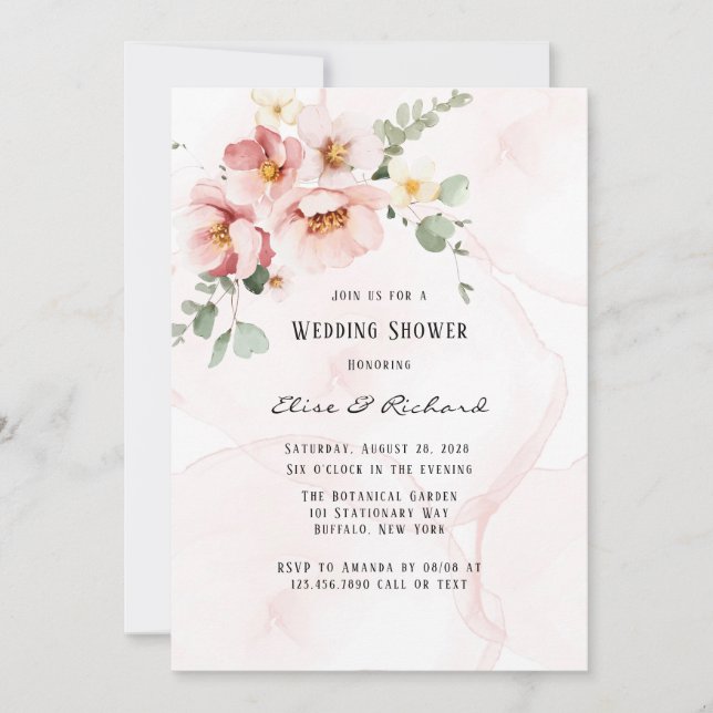 Invitation Florales roses Élégant Wedding shower d'Eucalyptus (Devant)