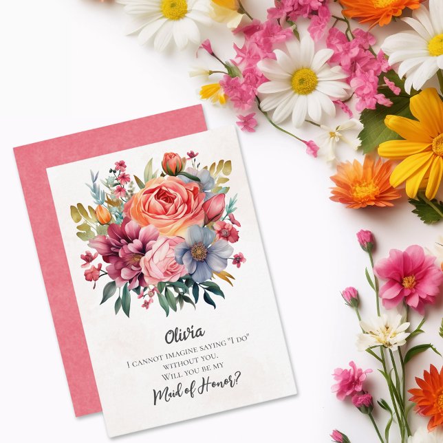 Invitation Florales vibrantes Maid of Honor Proposition (Créateur téléchargé)