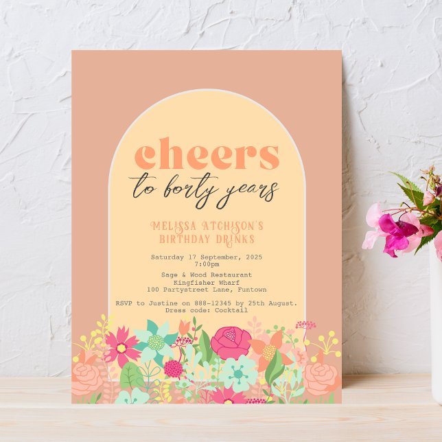Invitation, florals on dusty rose pink (any age!) postcard (Creator Uploaded)