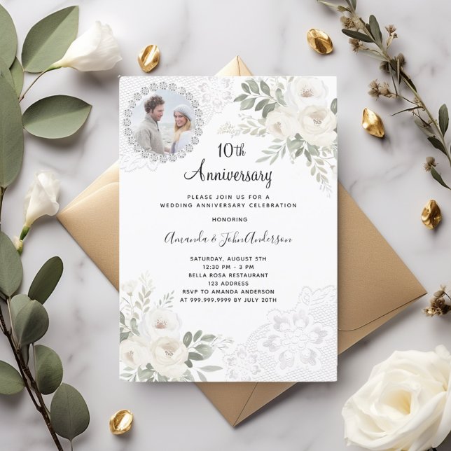 Invitation Florals photo 10e anniversaire de mariage (Créateur téléchargé)