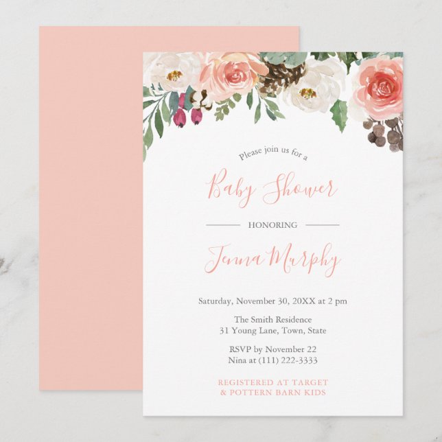 Invitation Florals Pods de semence Rustique Baby shower de fi (Devant / Derrière)