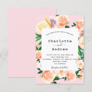 Invitation Floraux de couleur eau rose pâle rose rose mariage