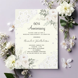 Invitation Floraux de diamants d'ivoire 60e anniversaire mari