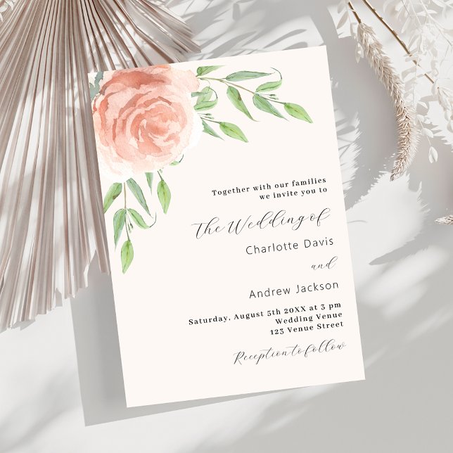Invitation Floraux d'or rose verdure beige mariage (Créateur téléchargé)