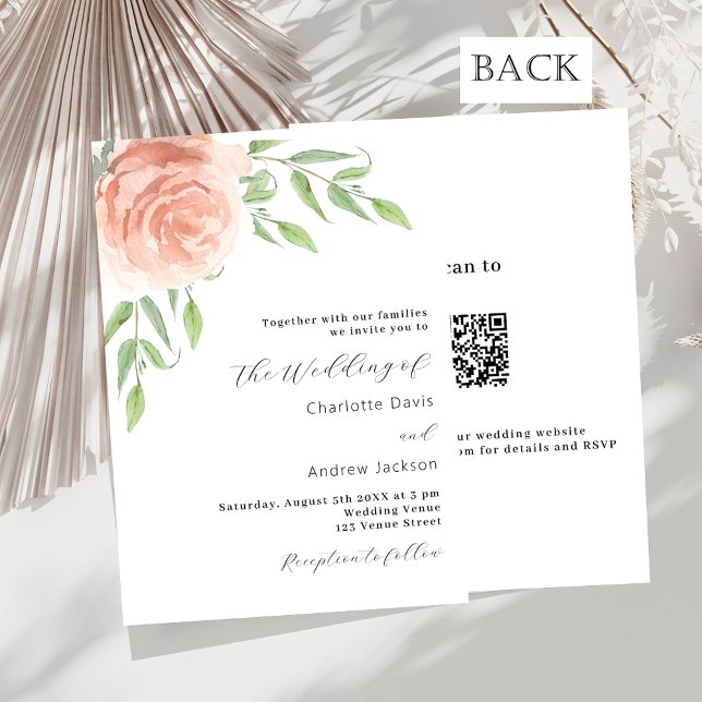 Invitation Floraux d'or rose verdure code QR mariage RSVP (Créateur téléchargé)