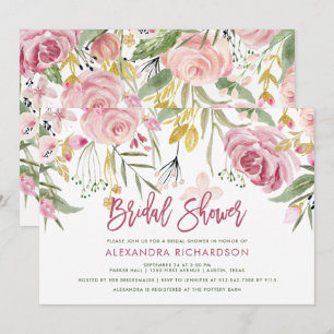 Invitation Floraux d'or rougissent Fête de la mariée rose
