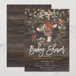 Invitation floraux et baby shower moderne de cerf mignon