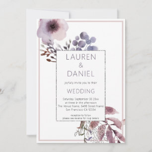 Invitation Floraux Feuille violet Mariage de code QR