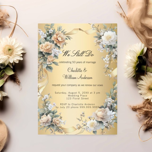 Invitation Floraux jaune or Renouvellement du voeu mariage (Créateur téléchargé)