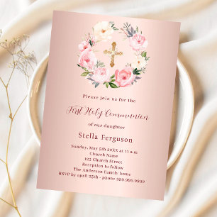 Invitation Floraux rose rousse or rose traversant la première