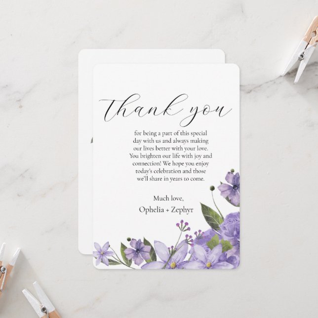 Invitation Floraux violets de lavande 50e Merci mariage (Devant/Arrière en situation)
