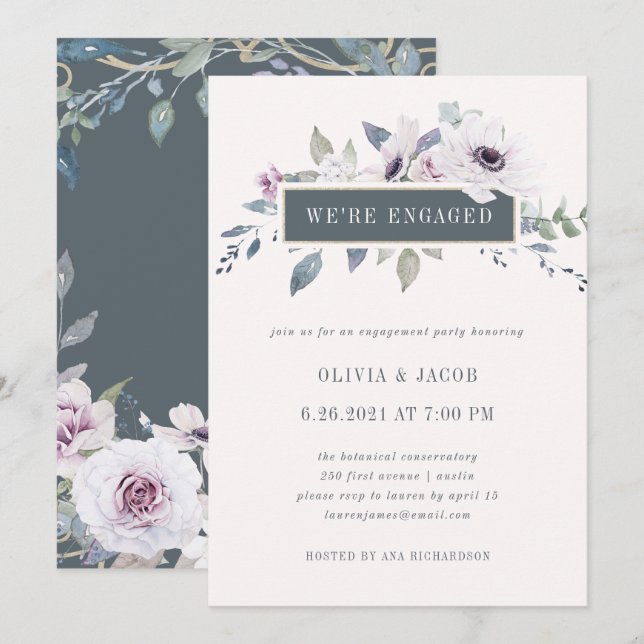 Invitation Floraux violets doux rougissent et partie de (Devant / Derrière)