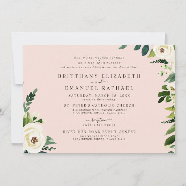 Invitation Flore blanc pâle simple Mariage des deux parents (Devant)