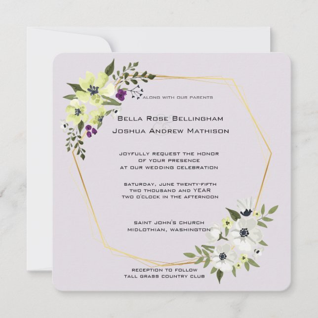 Invitation Flore blanche et jaune avec Mariage or (Devant)