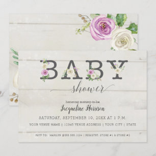 Invitation Flore blanche violette dans le bois  Baby shower f
