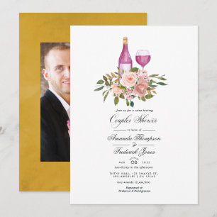 Invitation Flore Blush et vin d'or Dégustation Couples Douche