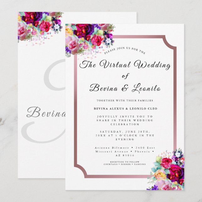 Invitation Flore bordeaux simple et élégant | Mariage moderne (Devant / Derrière)