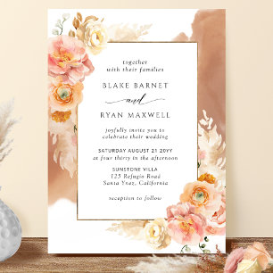 Invitation Flore brune, Mariage d'aquarelle en terre cuite