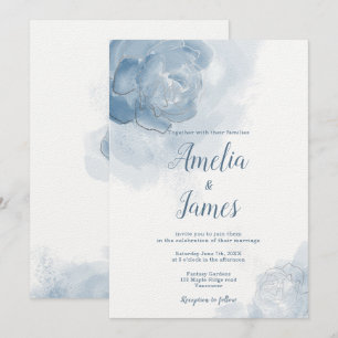 Invitation Flore d'aquarelle bleu Dusty